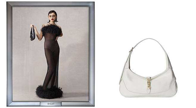 구찌는 1961년에 탄생한 재키백에 비율 변화를 줬다. 구찌 재키 슬림 숄더백은 기존 재키백보다 가로로 길고 납작한 비율이 돋보인다. 사진 구찌