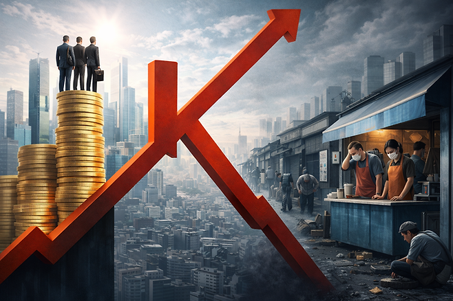 대기업과 중소기업의 임금 격차가 나날이 벌어지며 국내는 K자형 성장이 심화하고 있다. 기사 이해를 돕기 위한 AI 이미지. [챗GPT]