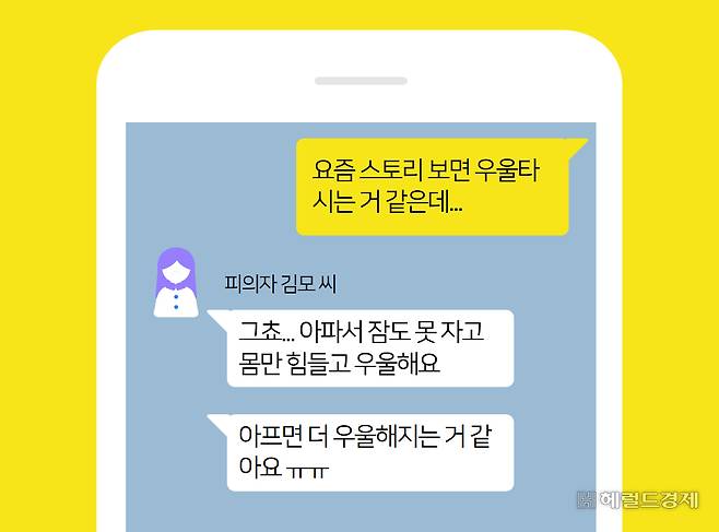 강북구 모텔 살인사건의 피의자 김모 씨가 지난 2023년 SNS에서 한 남성과 나눈 대화 재구성. 당시 김씨는 우울한 감정을 드러냈다. [독자 제공]