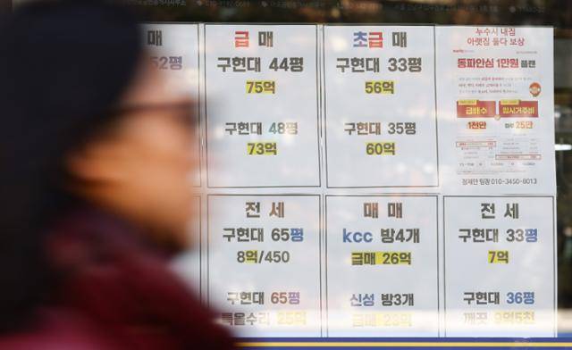23일 서울 강남구의 한 부동산 중개업소에 급매 매물 광고가 게시돼 있다. 뉴시스