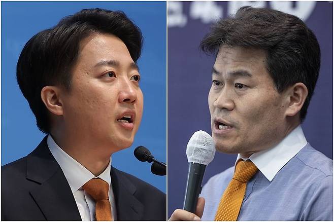 이준석 개혁신당 대표(왼쪽)와 한국사 강사 출신 유튜버 전한길씨. 연합뉴스