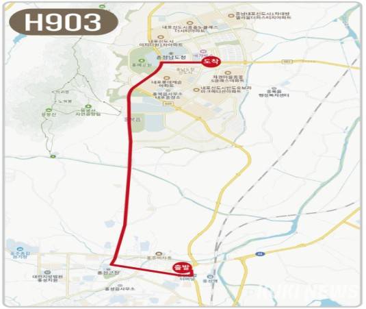 홍성군 버스 신설노선 운행도.