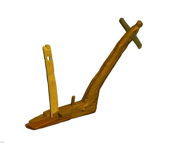 보존처리 후 다른 부재까지 포함한 몽촌토성 발굴 ‘쟁기’ 모형도. 사진 제공=국가유산청