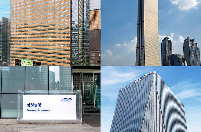 교보생명, 한환생명, 신한라이프, 삼성생명(왼쪽 위부터 시계 방향으로) 사옥. 사진/ 각사