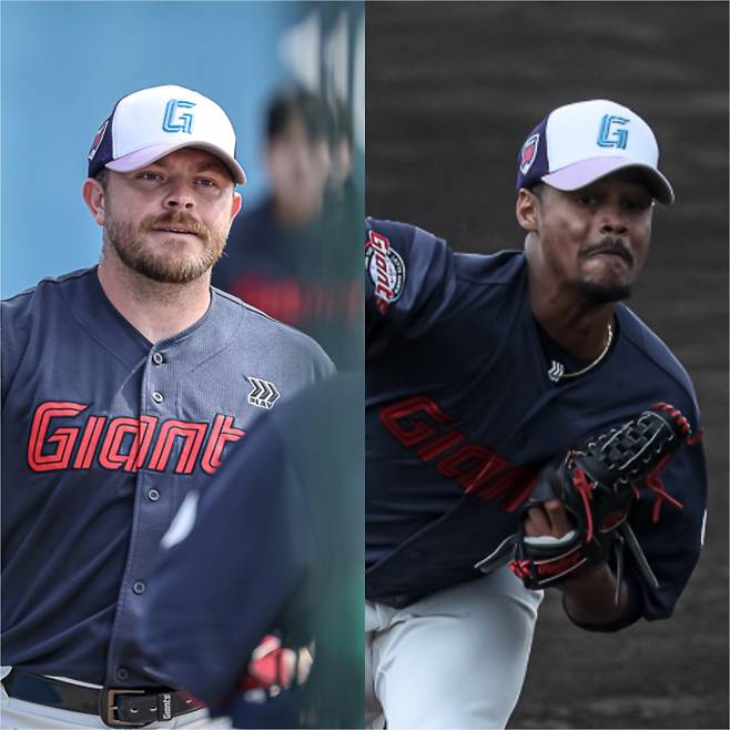 롯데 자이언츠 새 외국인 투수 제레미 비슬리(왼쪽)과 엘빈 로드리게스. 사진=롯데 자이언츠