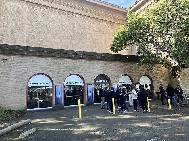 24일(현지시간) 언팩 준비로 한창인 미국 샌프란시스코 ‘팰리스 오브 파인 아트’ 전경. [박혜림 기자/rim@]