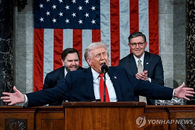 도널드 트럼프 미국 대통령의 집권2기 첫 국정연설 [로이터 연합뉴스. 재판매 및 DB 금지]