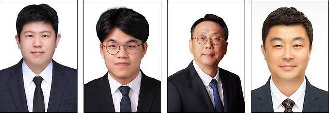 (왼쪽부터) 경북대 나노신소재공학과 최명식 교수, 박지명 석사과정생, 연세대 신소재공학과 이규형 교수, 진창현 연구교수./경북대 제공