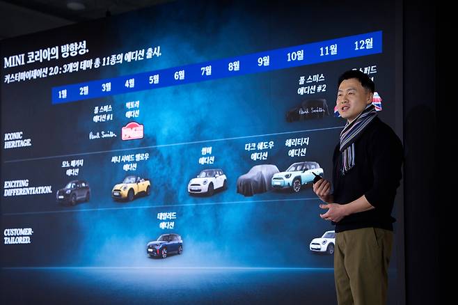 정수원 MINI 코리아 본부장이 MINI 브랜드 전략을 발표하고 있다