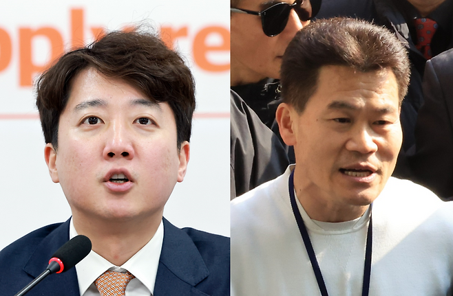 이준석(왼쪽) 개혁신당 대표와 전한길(본명 전유관)씨 [연합]