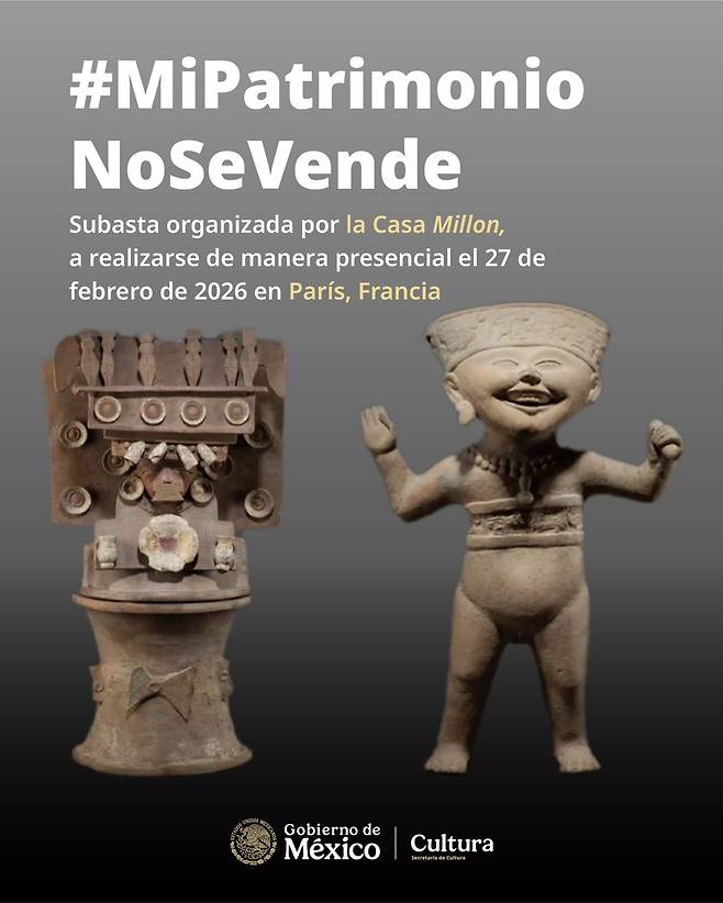 유물 경매 중단 촉구하는 멕시코 정부의 게시물 [클라우디아 쿠리엘 멕시코 문화부 장관 엑스 캡처. 재판매 및 DB 금지]