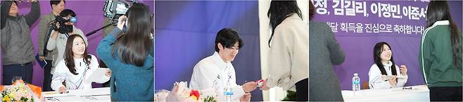 팬 사인회하는 최민정, 이준서, 김길리 선수(왼쪽부터) [성남시 제공]
