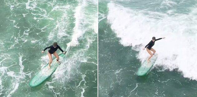 엄정화가 즐기는 서핑은 부력을 이용해 파도를 타고 그 위를 오르내리는 운동이다. 사진=엄정화 인스타그램