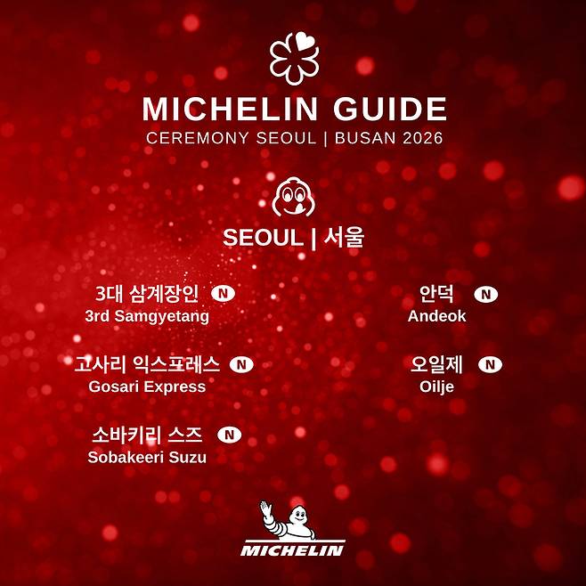미쉐린 가이드 서울 & 부산 2026 빕 구르망 리스트 / 사진=미쉐린 가이드