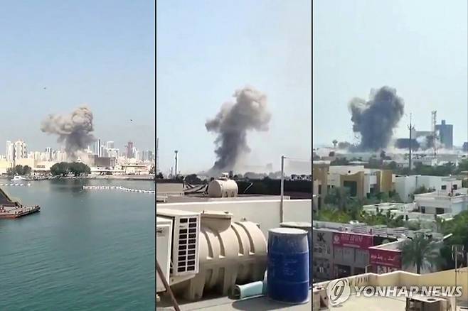 바레인에 있는  미국 해군 제5함대에 떨어진 이란의 미사일 [AFP 연합뉴스. 재판매 및 DB 금지]