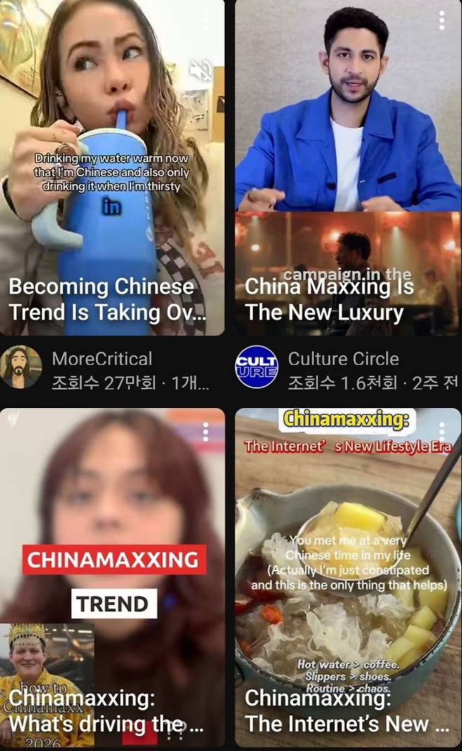 'Becoming Chinese'나 'China Maxxing'을 다룬 동영상. 유튜브 캡처