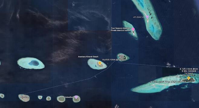 강아무개(38·블로그 필명 두콩깍지)씨가 몰디브로 신혼여행을 준비하며 찾은 구글 지도. 강아무개씨 제공