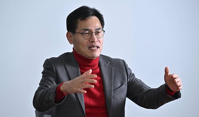 이기재 서울 양천구청장이 최근 헤럴드경제와 인터뷰에서 ‘100년 미래도시 목동 디자인 기본구상’을 밝히고 있다. 임세준 기자