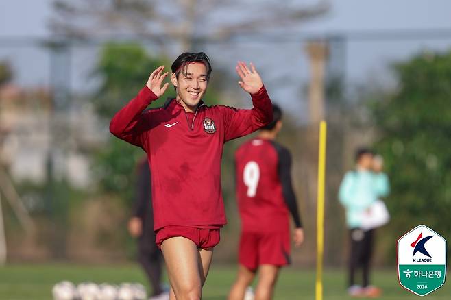 송민규의 팀 훈련 모습. /사진=한국프로축구연맹 제공