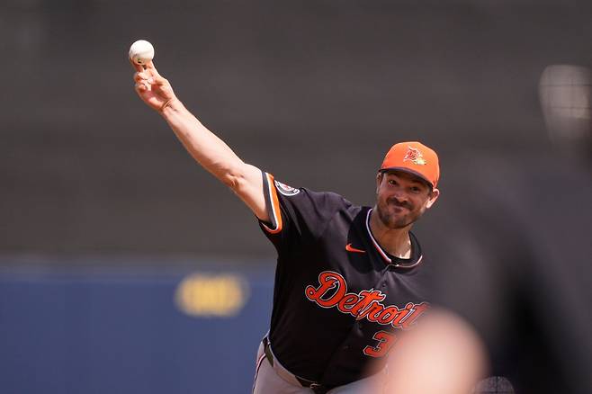 디트로이트 타이거즈 우완투수 드류 앤더슨이 1일(한국시간) 미국 플로리다주 포트 샬럿의 샬럿 스포츠 파크에서 열린 2026 미국 메이저리그(MLB) 탬파베이 레이스와의 시범경기에 선발 등판해 3이닝 4피안타 1볼넷 3탈삼진 무실점을 기록했다. AP 연합뉴스