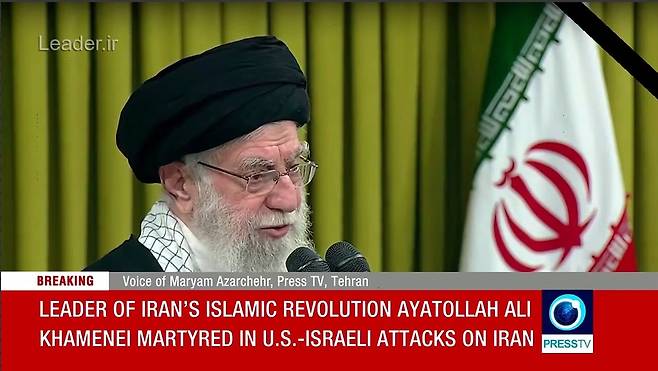 하메네이 사망을 공식 발표하는 이란 국영방송 [프레스TV 캡처 재판매 및 DB 금지]