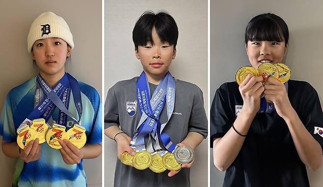 스키 크로스컨트리에서 다관왕을 차지하며 전남선수단 선전을 견인한 조다은(왼쪽부터), 김찬우, 이윤주. <전남도체육회 제공>