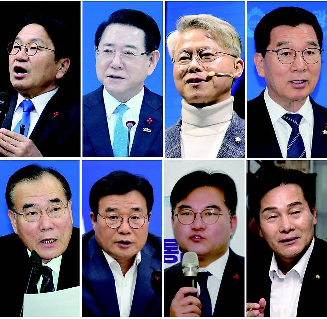 '광주·전남 행정통합' 이 현실화되면서 인구 320만 지역내 총생산 150조 원 슈퍼 지자체를 이끌 초대 통합특별시장의 역할이 그 어느때보다 중요해지고 있다. 사진은 통합단체장에 도전장을 낸 강기정 광주시장, 김영록 전남지사, 민형배 의원, 신정훈 의원, 주철현 의원, 정준호 의원, 이병훈 민주당 호남특위 부위원장, 이개호 의원.(사진 왼쪽 위부터 시계방향) /연합뉴스