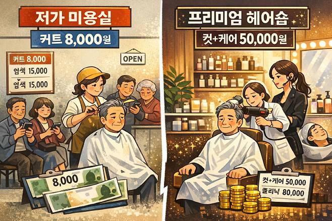 고물가가 지속되면서 미용업계도 양극화 현상이 뚜렷해지고 있다. AI 생성 이미지.