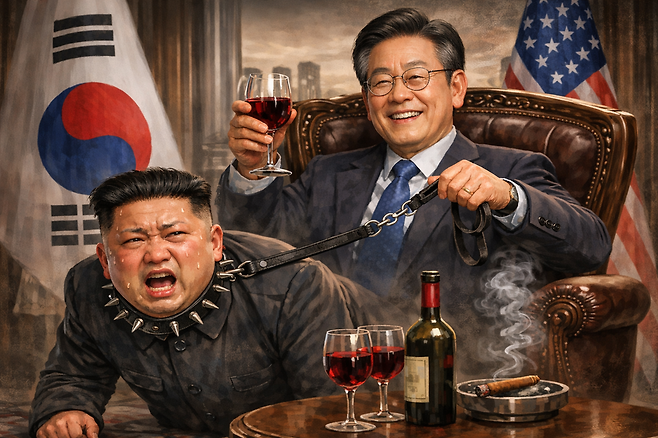 이재명 대통령의 대북 유화책과 계엄 사태 초강경 대응이라는 이중 메시지. 통제 불가한 외부 위협(태풍)엔 힘을 빼 파국을 피하고, 헌정 질서를 파괴한 내부 위협(화재)엔 최고형으로 규칙을 복원해 유도전이를 끊어내는 고도의 펜듈럼 통제 전략이다. /챗GPT 제작 이미지