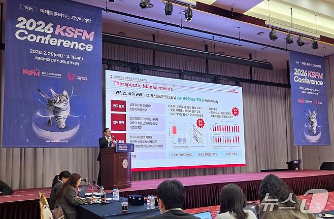 송우진 수의사가 1일 열린 한국고양이수의사회 콘퍼런스에서 강의를 하고 있다. ⓒ 뉴스1