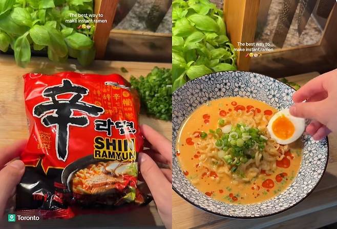 2610만 조회수를 기록한 틱톡 신라면 레시피 영상 [틱톡 캡처]