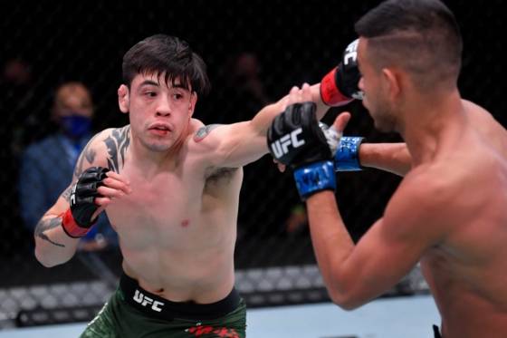 모레노(왼쪽)가 잽을 날리고 있다. /사진=UFC 제공
