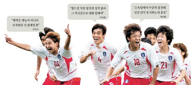 2002년 월드컵 4강은 한국 축구 역사에서 가장 빛나는 업적이다. 그 신화의 주역들이 후배들에게 ‘꿀팁’을 남겼다. [중앙포토]