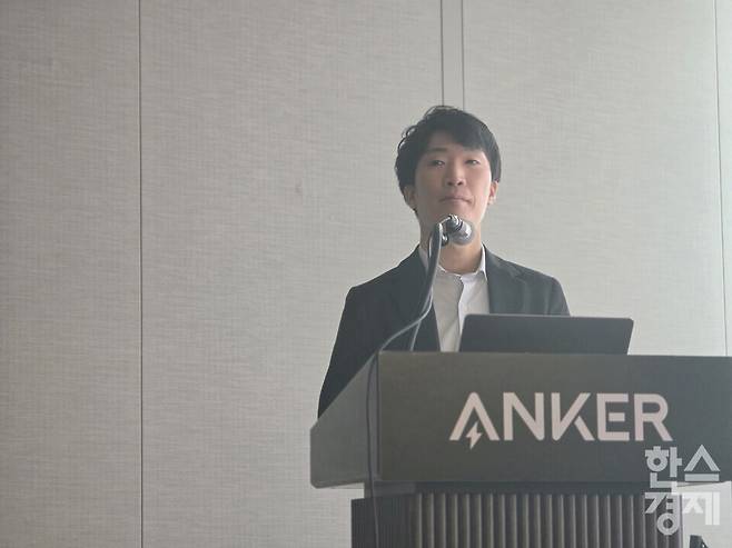 4일 열린 '앤커 미디어 데이 2026'에서 다케우치 히로아키 앤커 코리아 부회장이 발언하고 있다./김종효 기자