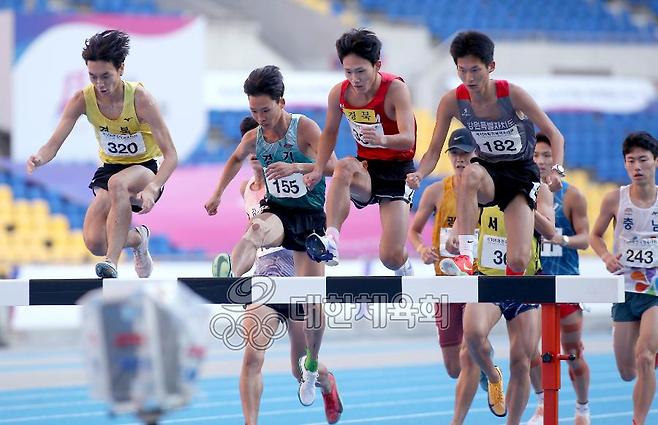 전국체전 육상 경기에 출전한 선수들이 소속 지자체를 대표해 열띤 레이스를 펼치고 있다. 대한체육회 제공
