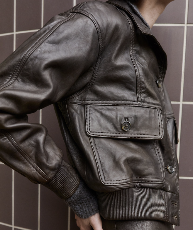 하이넥 가죽 점퍼