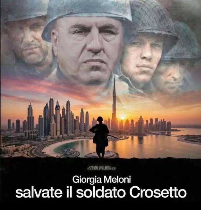 구이도 크로세토 이탈리아 국방장관을 조롱한 ‘크로세토 구하기’ 풍자 포스터. [토리노투데이 갈무리]