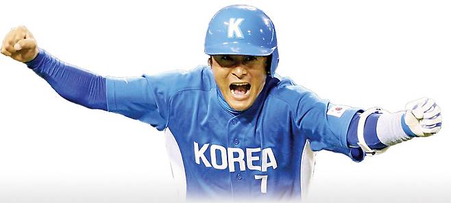 2006년 WBC 당시 일본과 경기에서 결승타를 날린 뒤 환호하고 있는 이종범. 연합뉴스