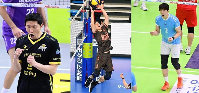 KB손해보험 황택의와 OK저축은행 이민규, 대한항공 한선수(사진 왼쪽부터). [한국배구연맹 제공. 재판매 및 DB 금지]