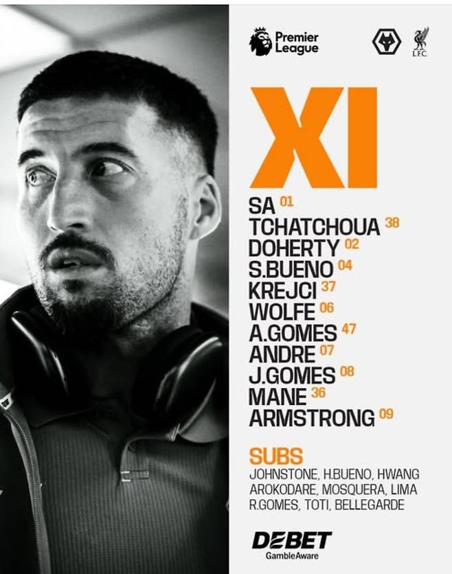 5경기 만에 교체명단에 포함된 황희찬 [울버햄프턴 SNS 캡처. 재판매 및 DB 금지]