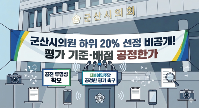 더불어민주당 전북도당의 지방의원 평가 결과를 둘러싼 논란이 군산지역 정가를 뒤흔들고 있다. /AI로 제작한 이미지