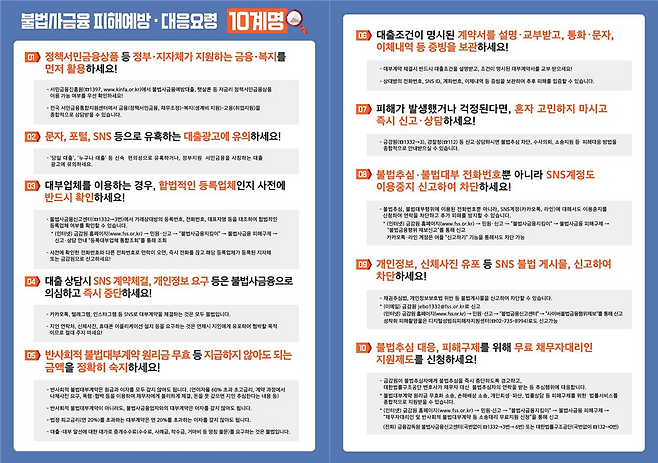 금융감독원 불법사금융 피해 예방과 대응 요령 10계명 안내 이미지