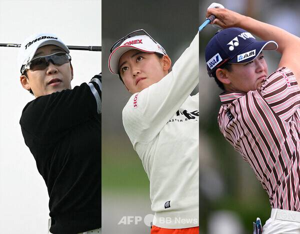 2026년 일본여자프로골프(JLPGA) 투어 시즌 개막전 제39회 다이킨 오키드 레이디스 골프토너먼트에 출전하는 신지애 프로, '쌍둥이 자매 골퍼' 이와이 치지, 이와이 아키에. 사진제공=ⓒAFPBBNews = News1 (사진을 무단으로 사용하지 마십시오.)