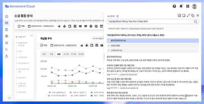 썸트렌드 클라우드 AI 분석 화면. 바이브컴퍼니 제공.