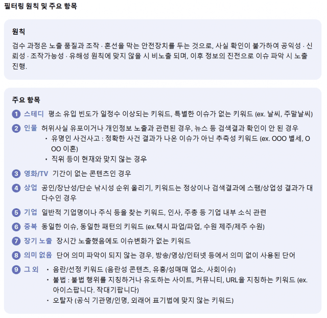 필터링 원칙과 주요 항목 (사진=AXZ)