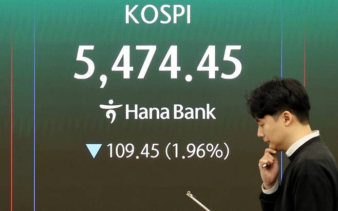 6일 서울 중구 하나은행 딜링룸 전광판에 코스피 등 시황이 표시되고 있다. /사진=뉴스1