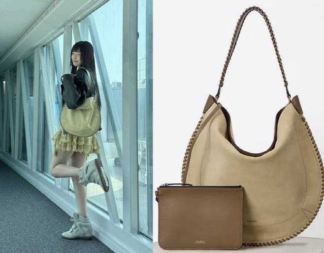 슬기가 이자벨마랑 '오스칸 호보 소프트' 26SS 크림 컬러를 착용한 모습(왼쪽)과 제품 이미지 (사진=슬기 개인 인스타그램이자벨마랑 판매페이지 캡처)