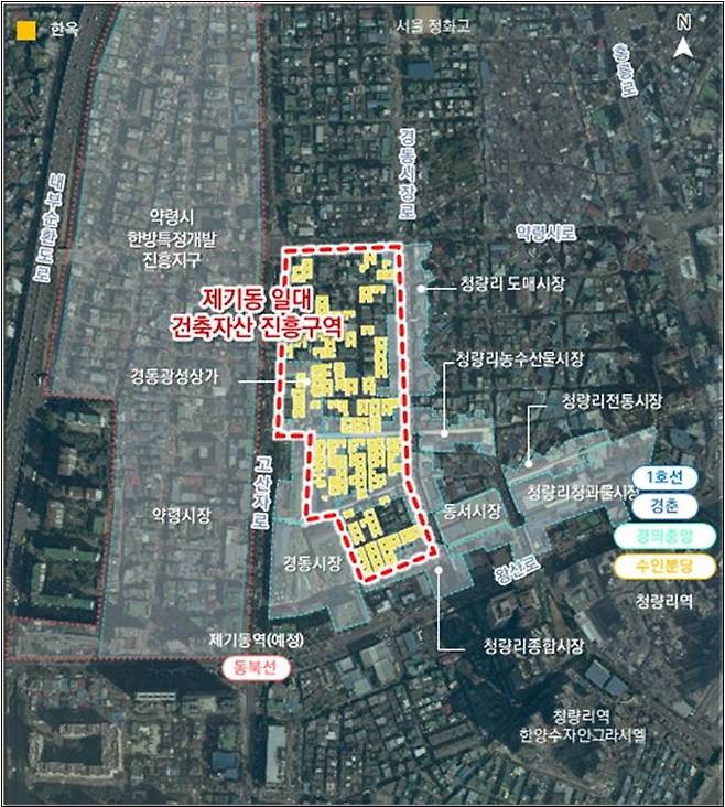 ‘제기동 한옥마을’ 일대에 지정된 ‘건축자산 진흥구역’. [서울시 제공]