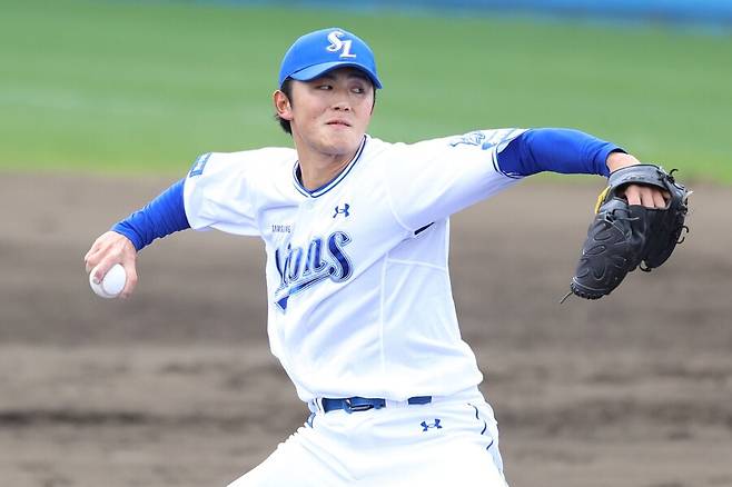 ▲ 첫 연습경기 등판에서 실점하지 않으며 무난한 투구를 한 삼성 아시아쿼터 선수 미야지 유라 ⓒ삼성라이온즈