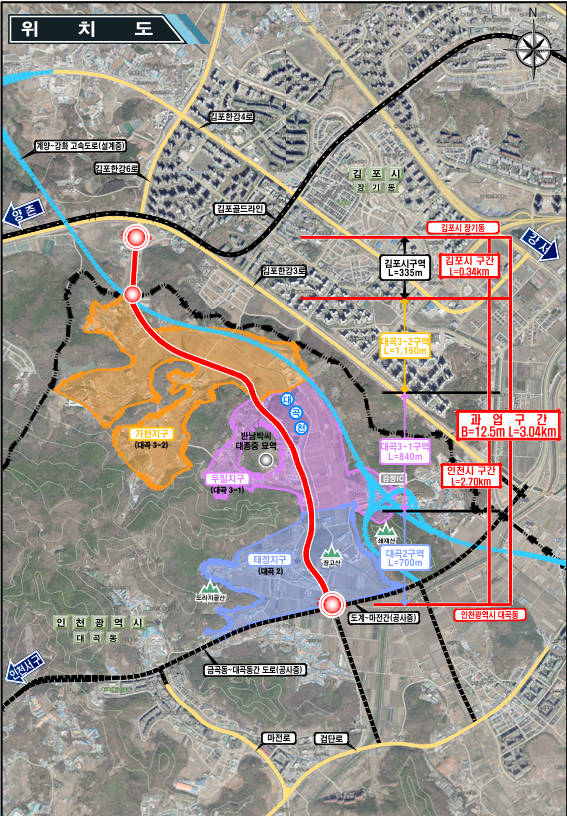 검단신도시~대곡동간 도로개설 사업 위치도<인천시 제공>